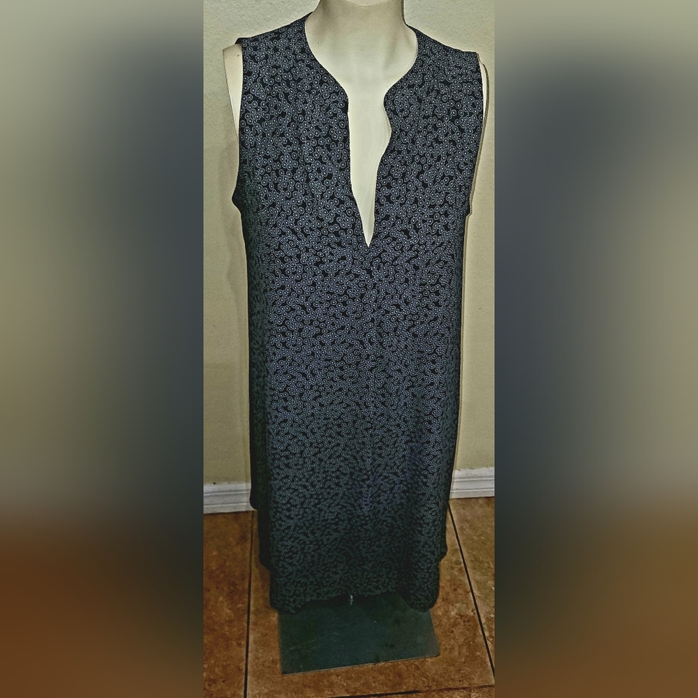 Ann Taylor Loft Dress Womens Medium Sleeveless Shift Black White Dotted Circles
